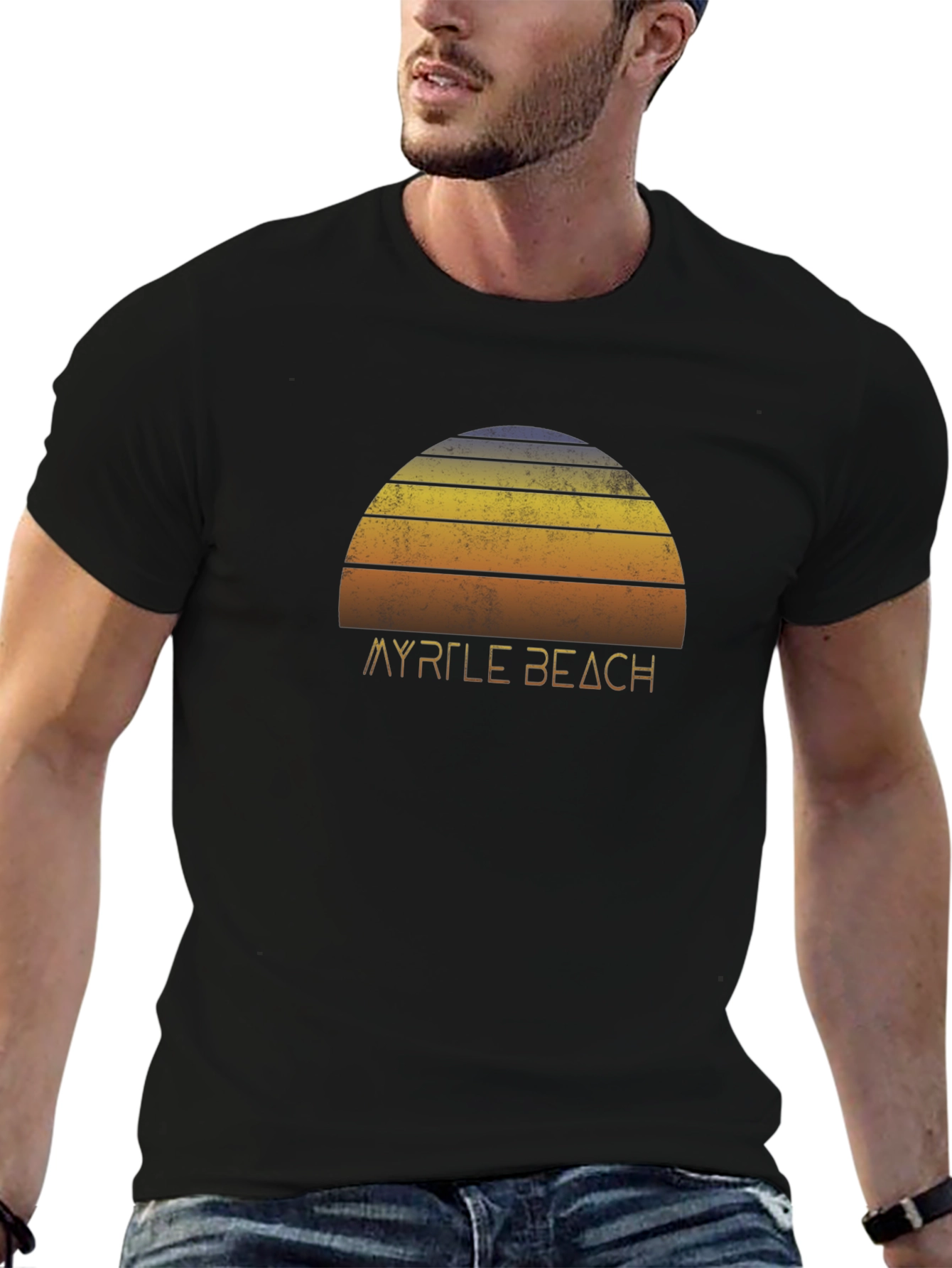 Myrtle Beach Sunset Tee - Retro Style Black T-Shirt