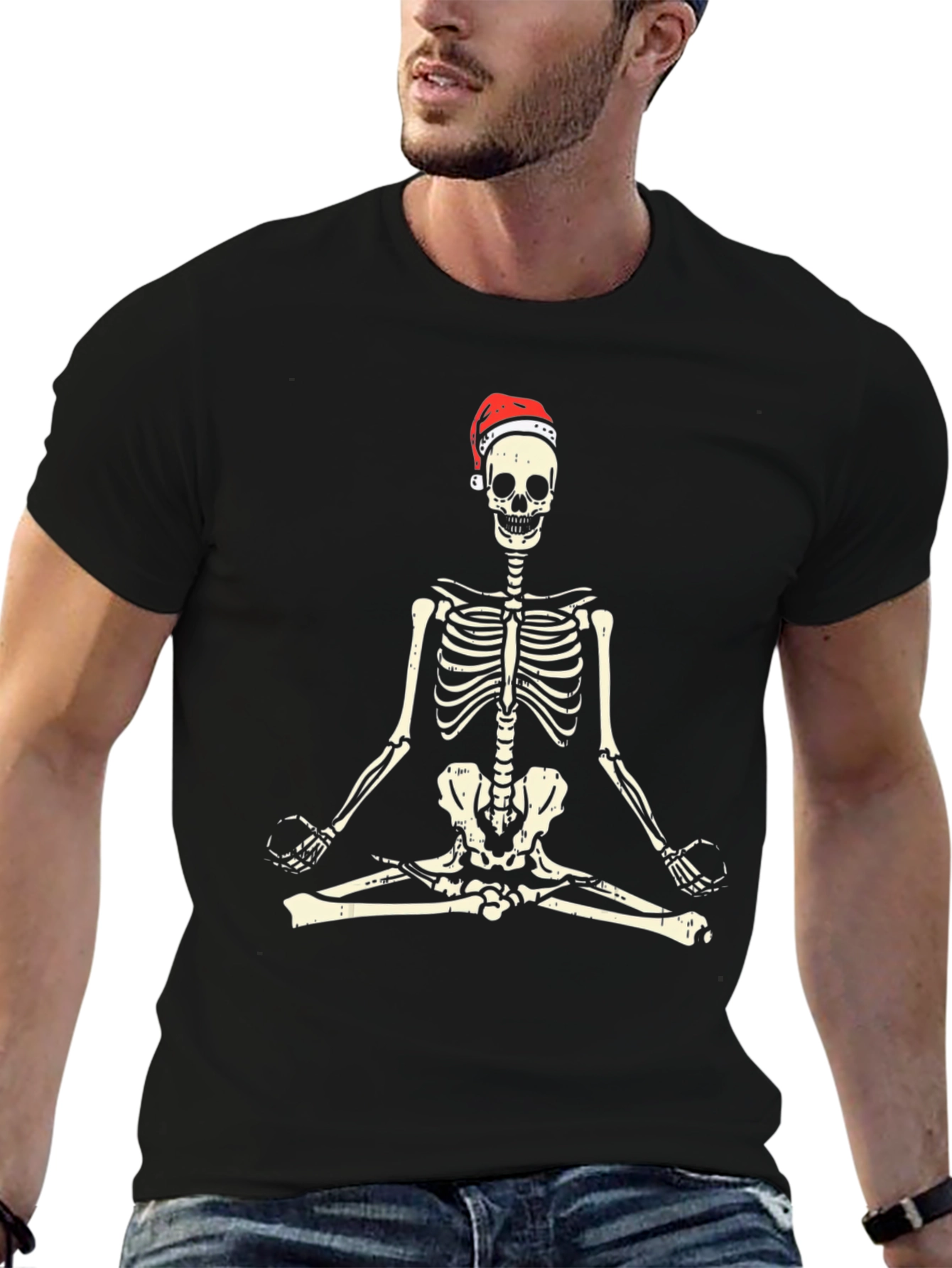 Meditating Skeleton Santa Hat T-Shirt