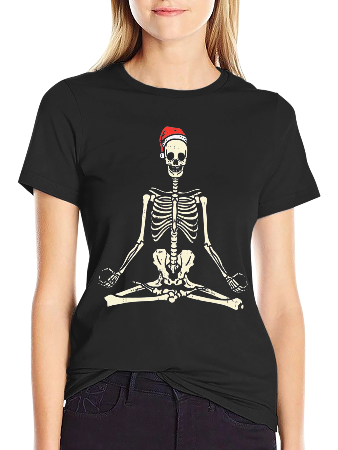 Meditating Skeleton Santa Hat T-Shirt