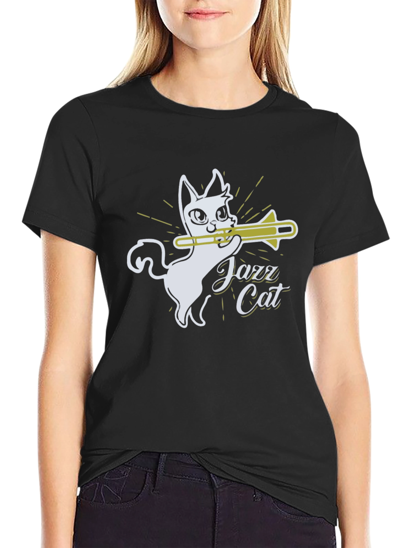 Jazz Cat Trombone Player Graphic T-Shirt