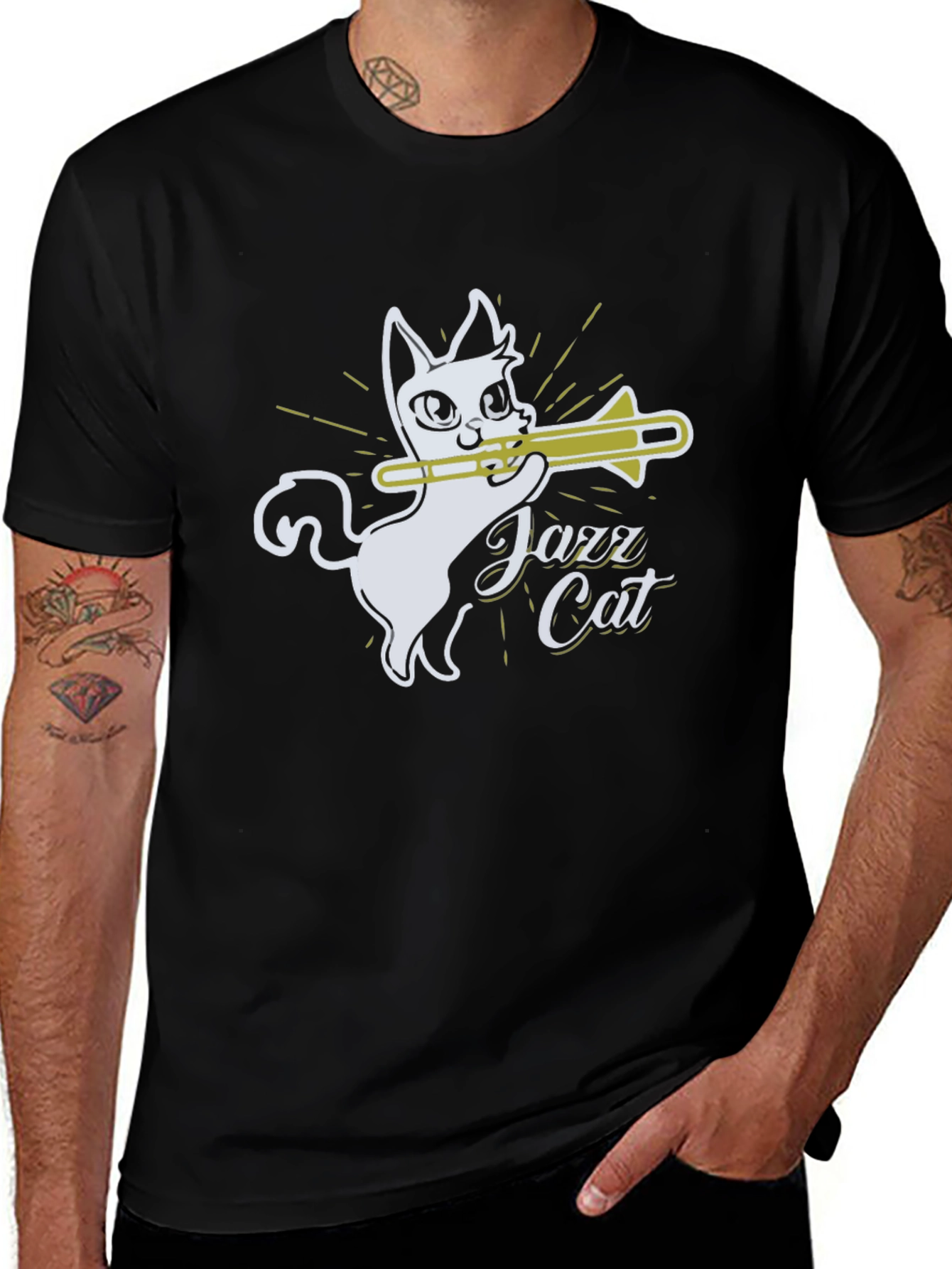 Jazz Cat Trombone Player Graphic T-Shirt