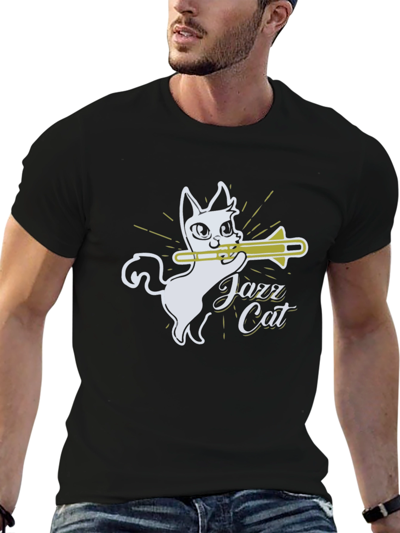 Jazz Cat Trombone Player Graphic T-Shirt