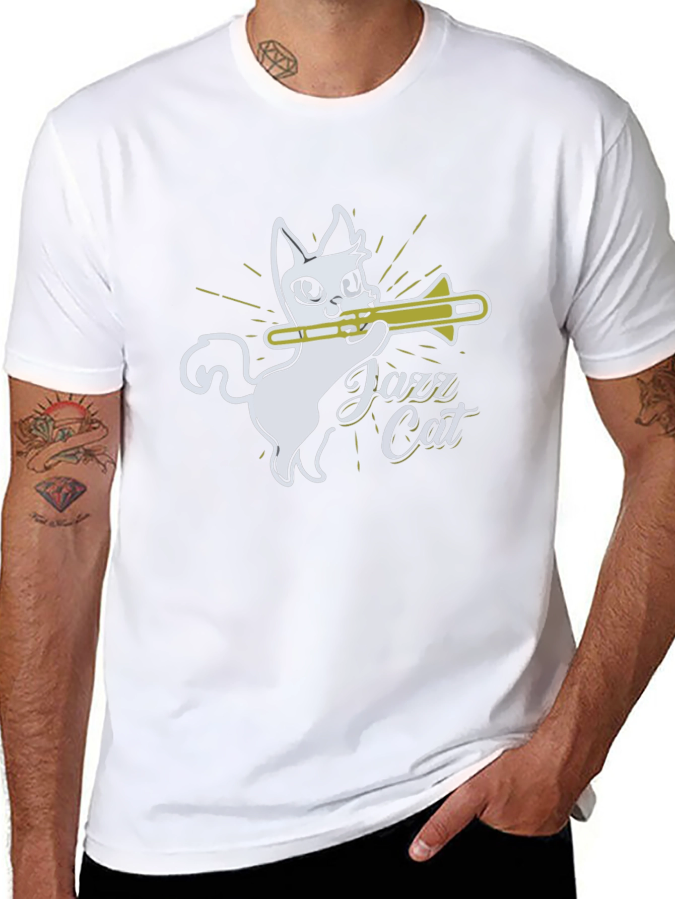 Jazz Cat Trombone Player Graphic T-Shirt