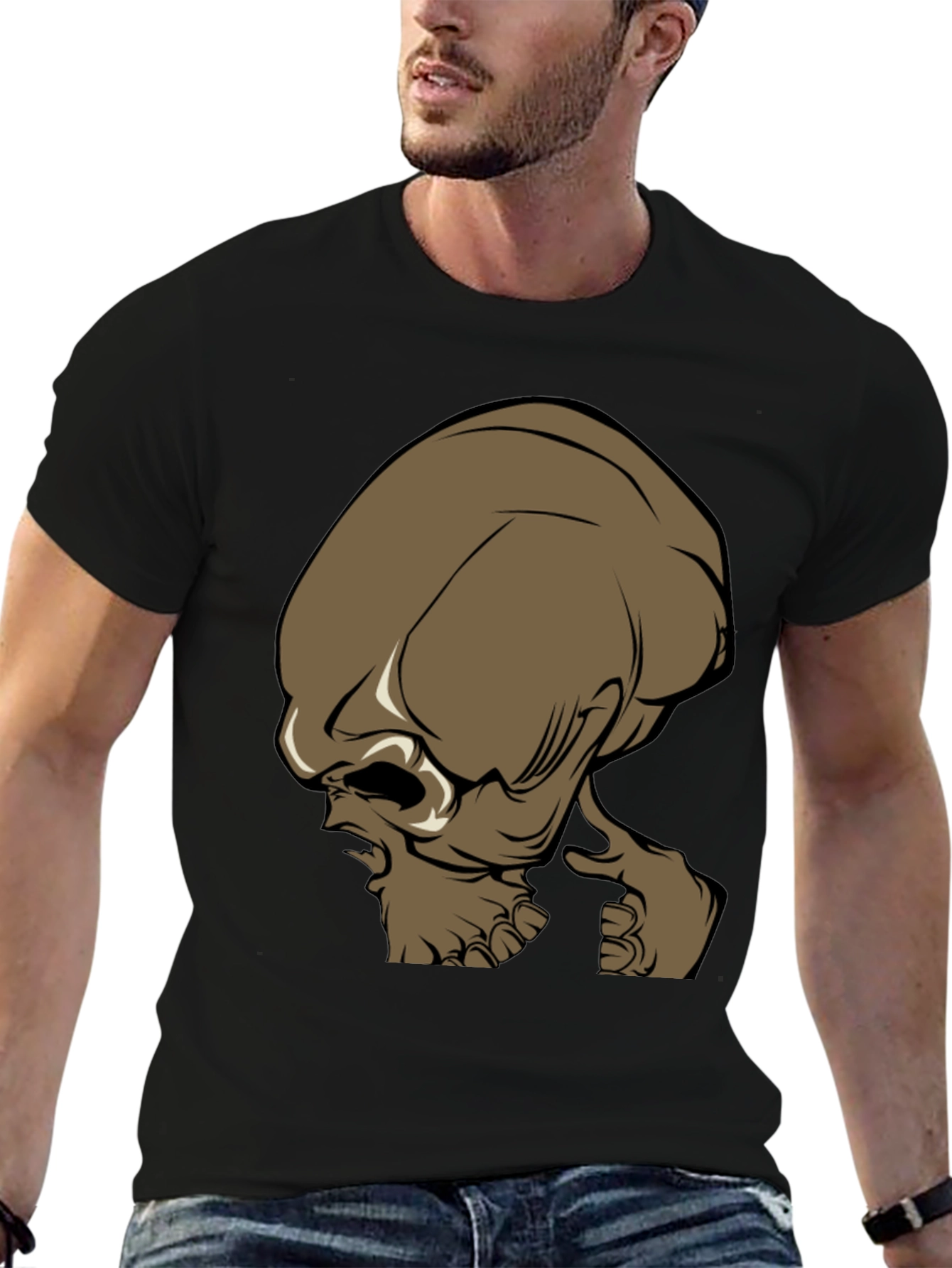 Brown Alien Head Graphic Tee - Mens Black T-Shirt