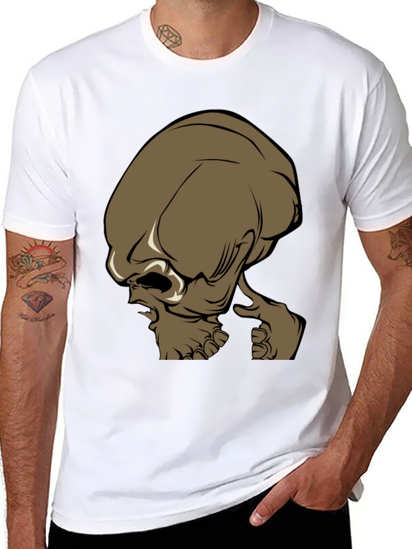 Brown Alien Head Graphic Tee - Mens Black T-Shirt