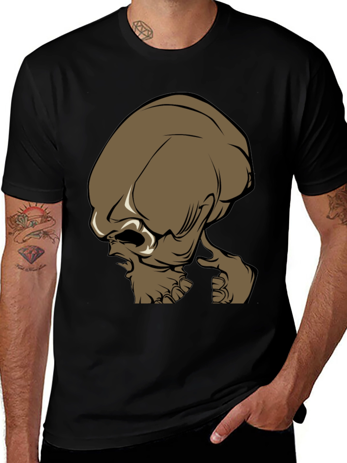 Brown Alien Head Graphic Tee - Mens Black T-Shirt