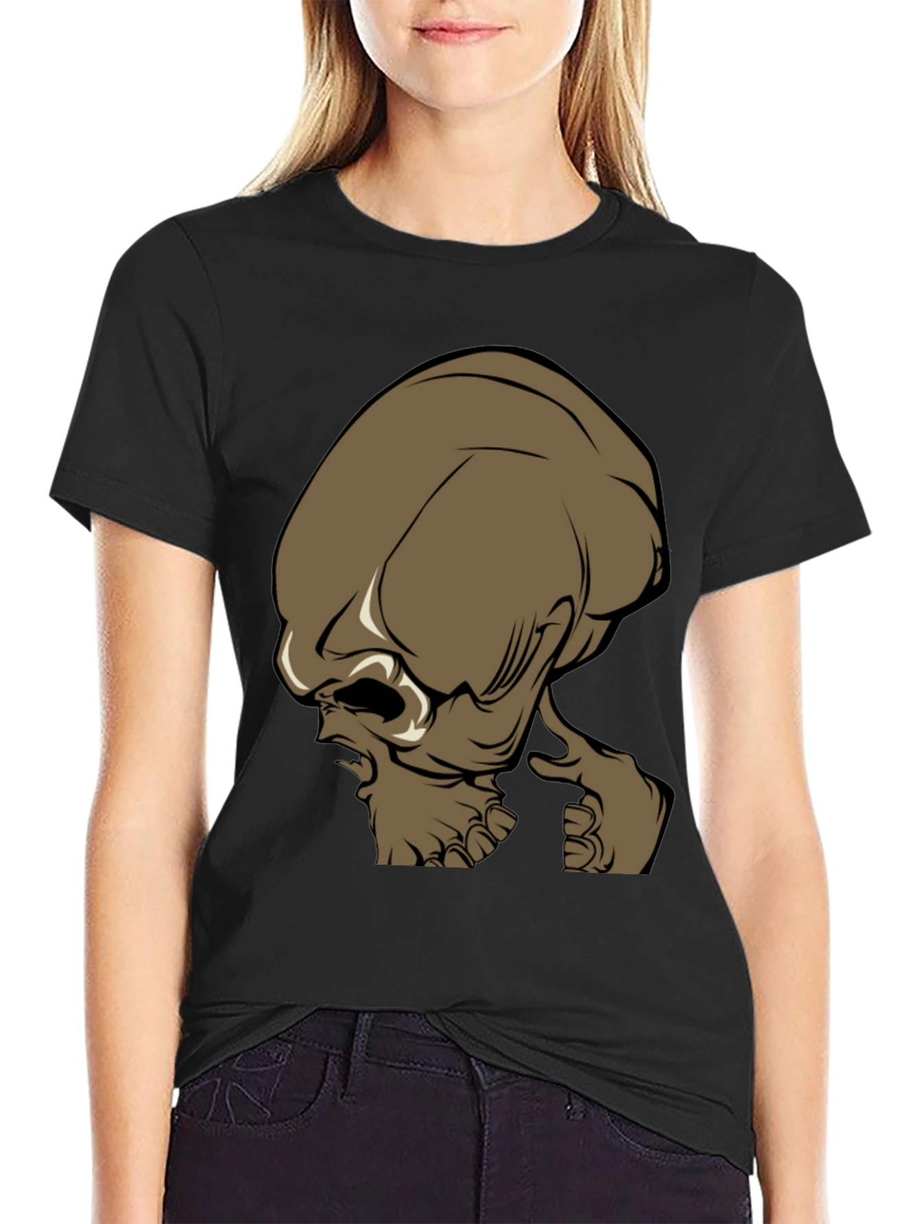 Brown Alien Head Graphic Tee - Mens Black T-Shirt