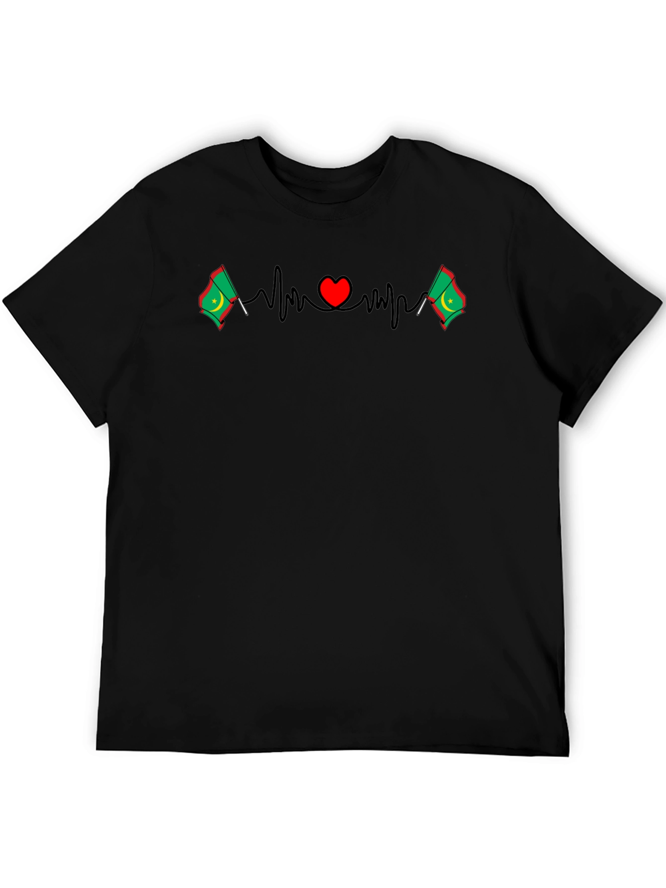 Heartbeat Mauritania Flag T-Shirt - Black