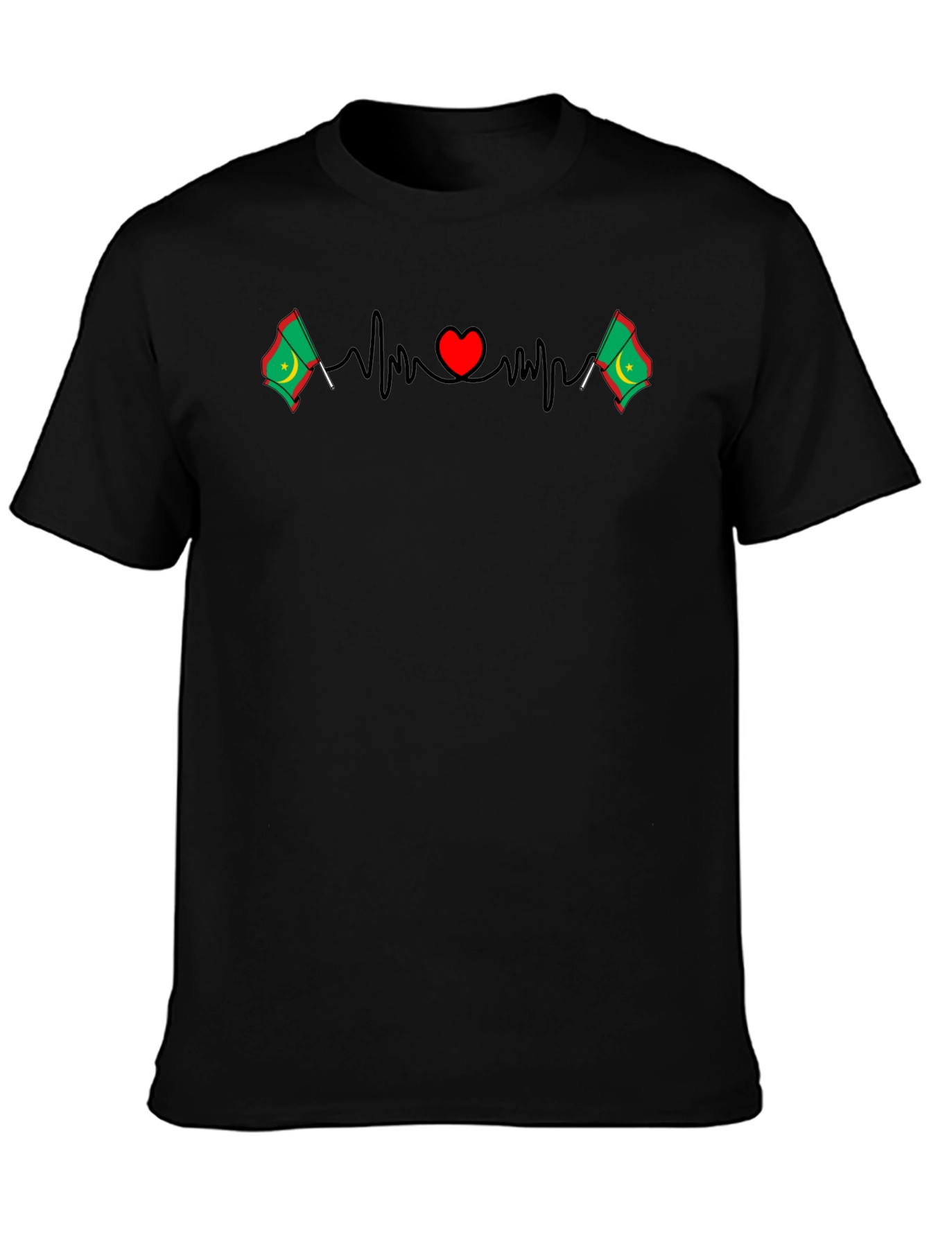 Heartbeat Mauritania Flag T-Shirt - Black