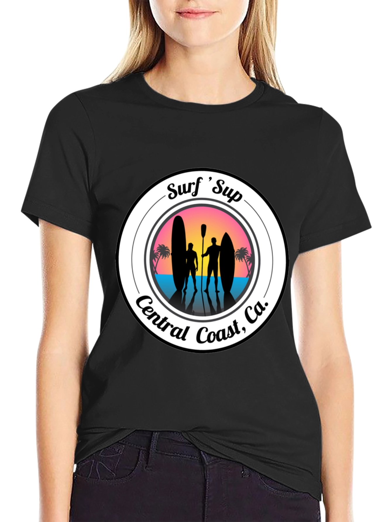 Surf Sup Central Coast CA Black T-Shirt