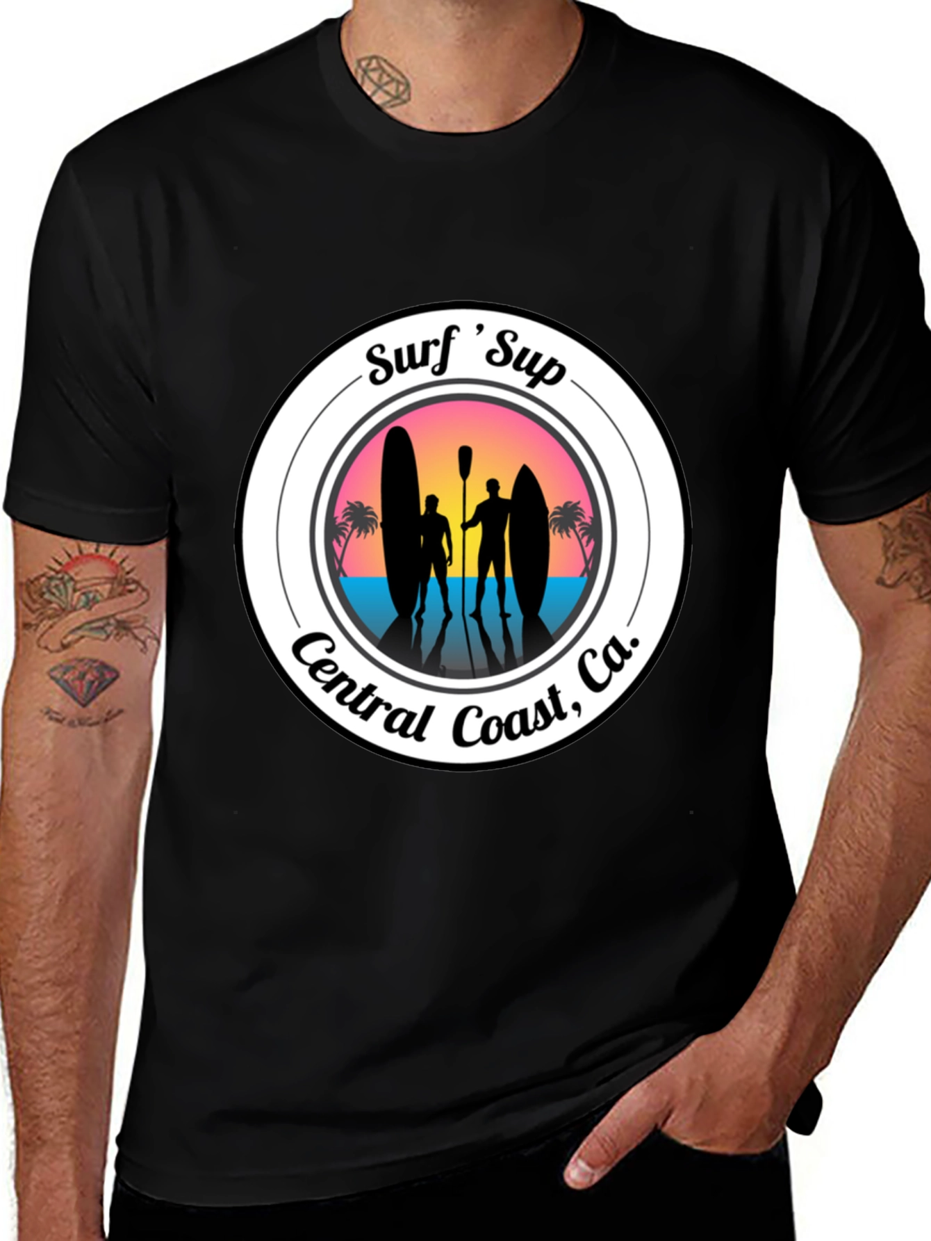 Surf Sup Central Coast CA Black T-Shirt