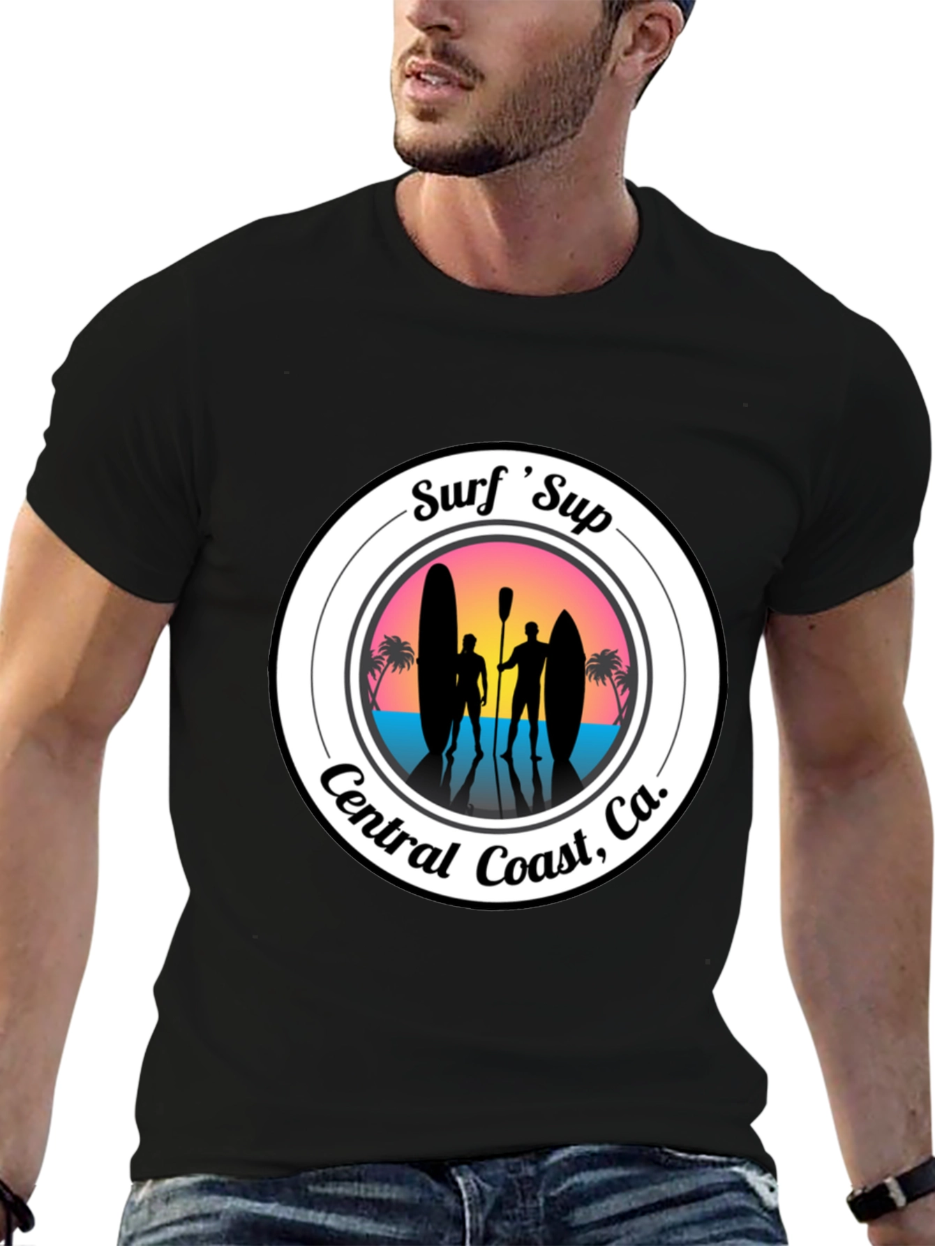 Surf Sup Central Coast CA Black T-Shirt