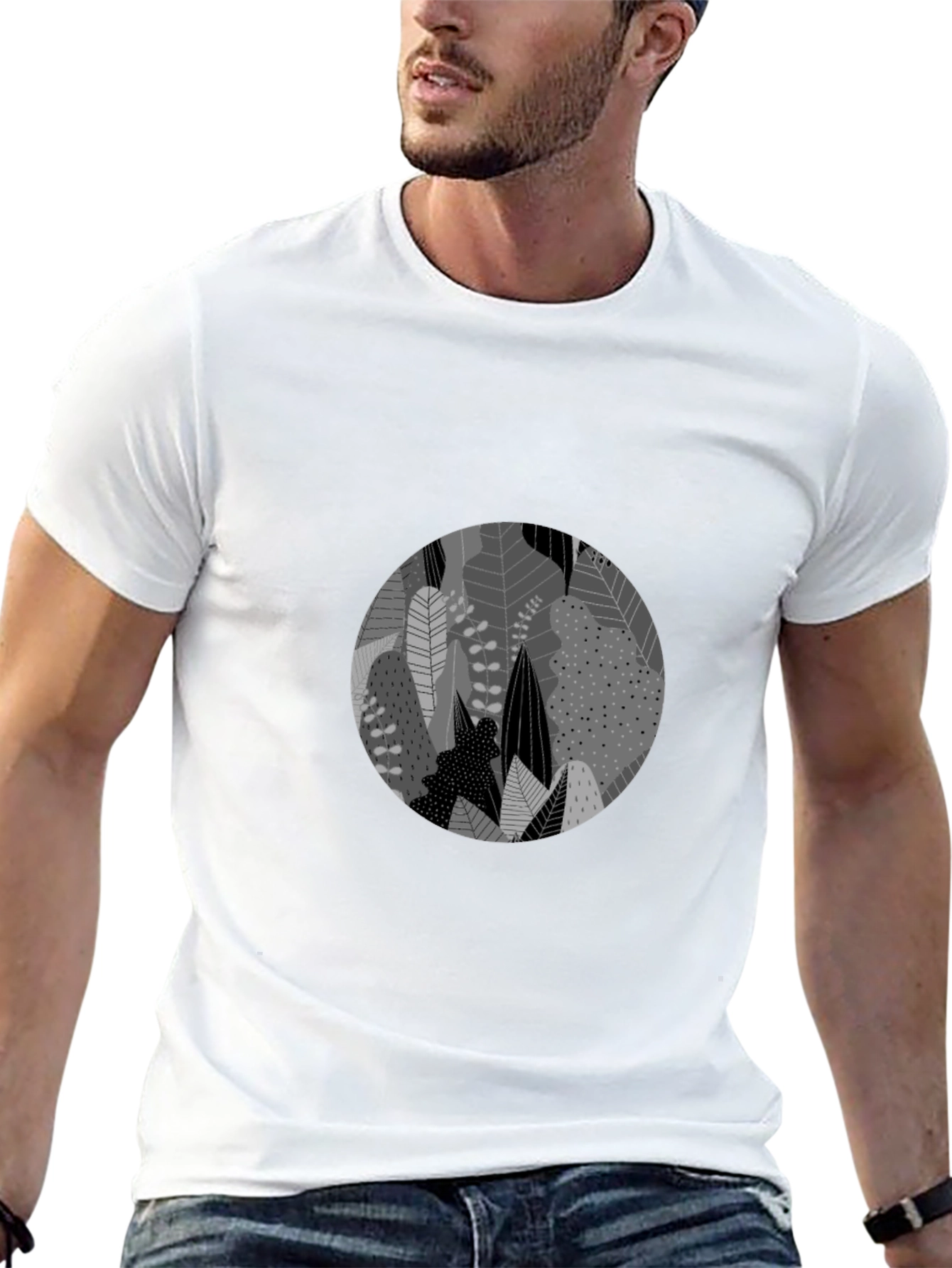 Leaf Circle Graphic Black T-Shirt