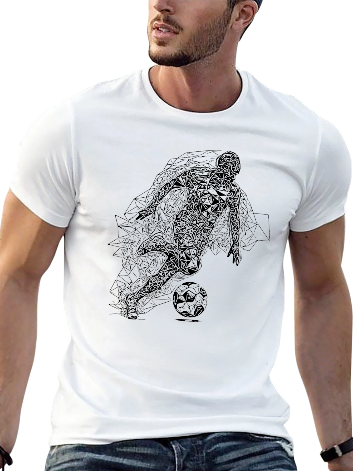 Geometric Soccer Player Graphic T-Shirt
