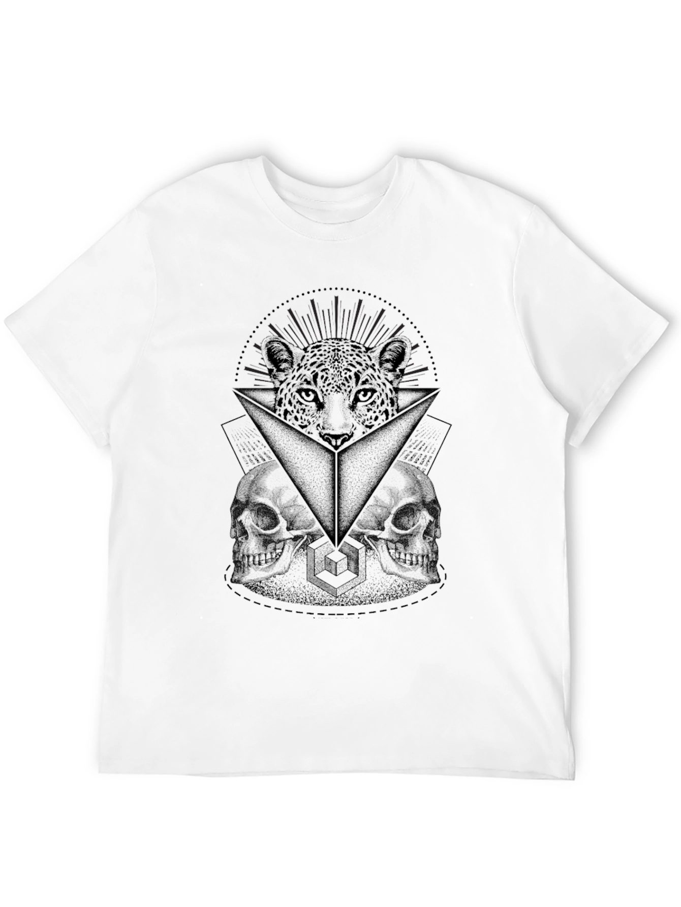 Graphic Print T-Shirt: Leopard & Skulls