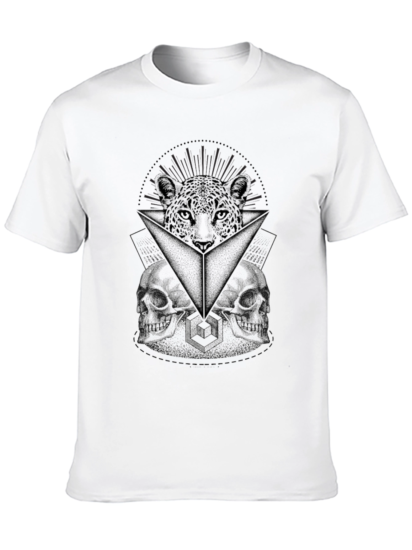 Graphic Print T-Shirt: Leopard & Skulls