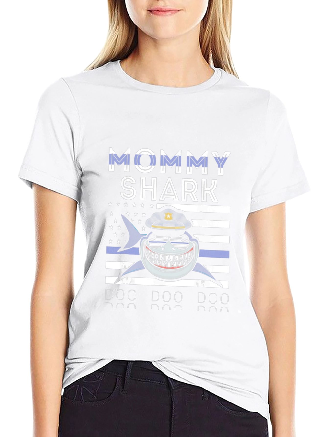 Mommy Shark Thin Blue Line Graphic Tee