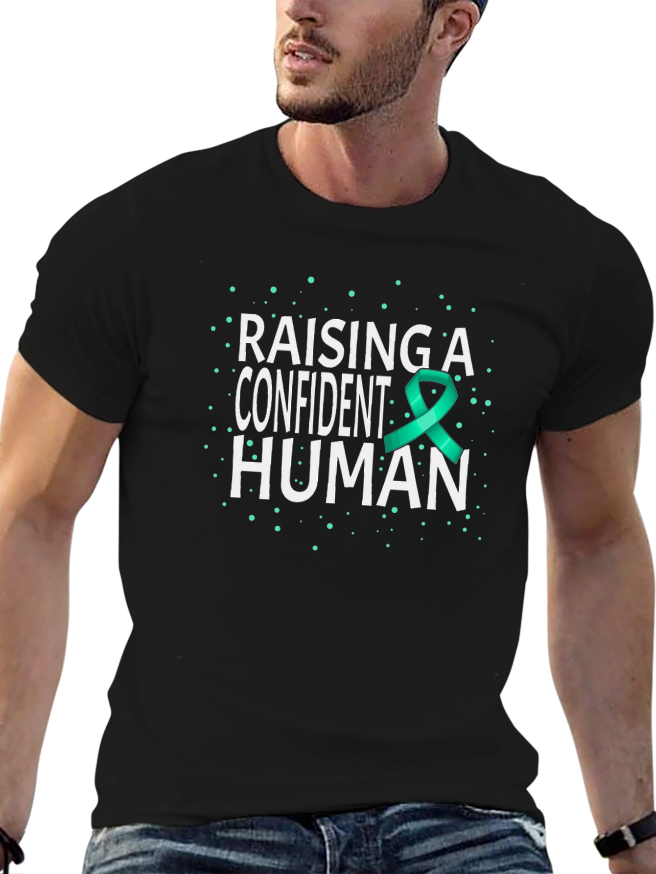 Raising a Confident Human Awareness Ribbon Graphic Tee