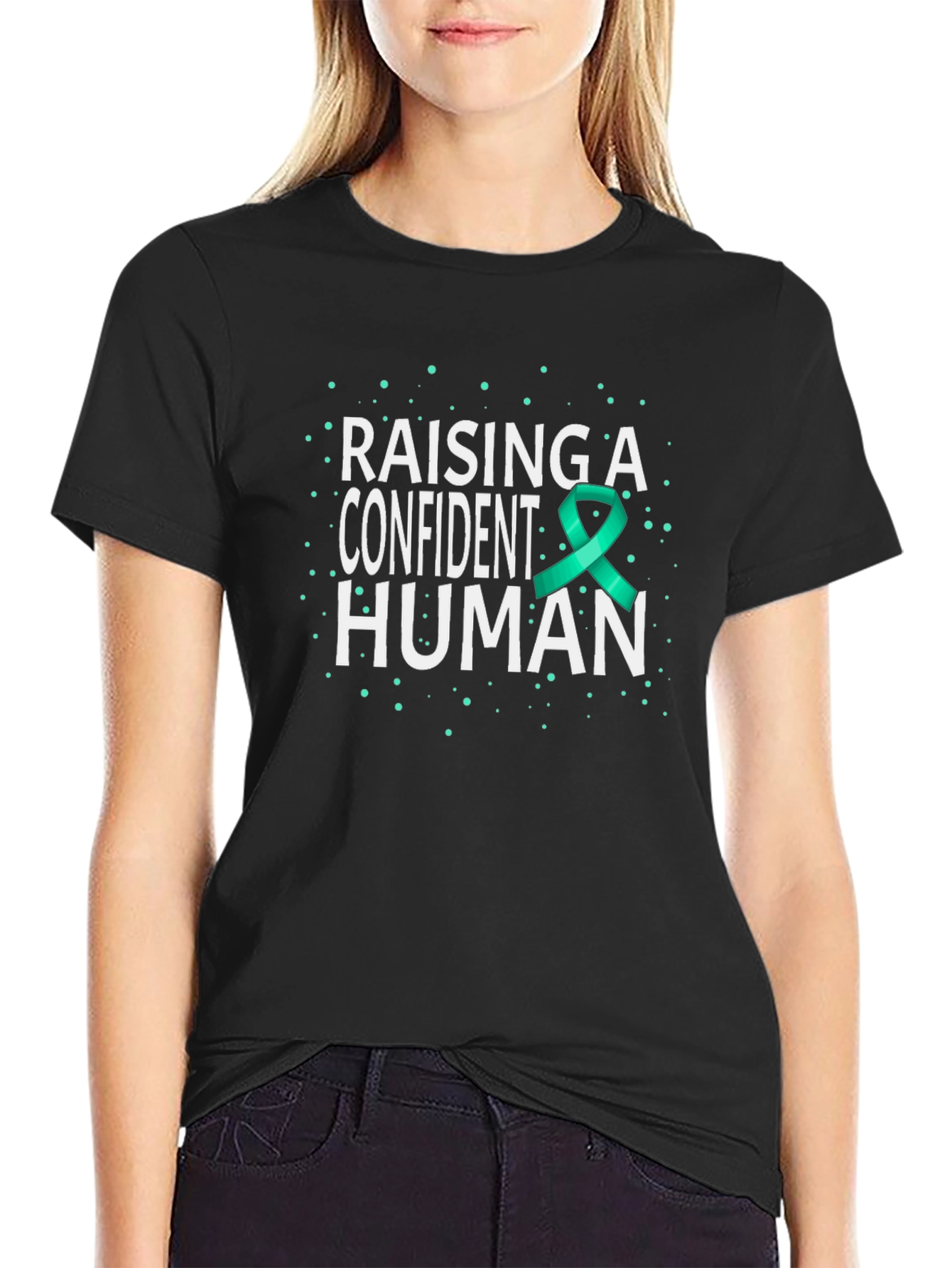 Raising a Confident Human Awareness Ribbon Graphic Tee