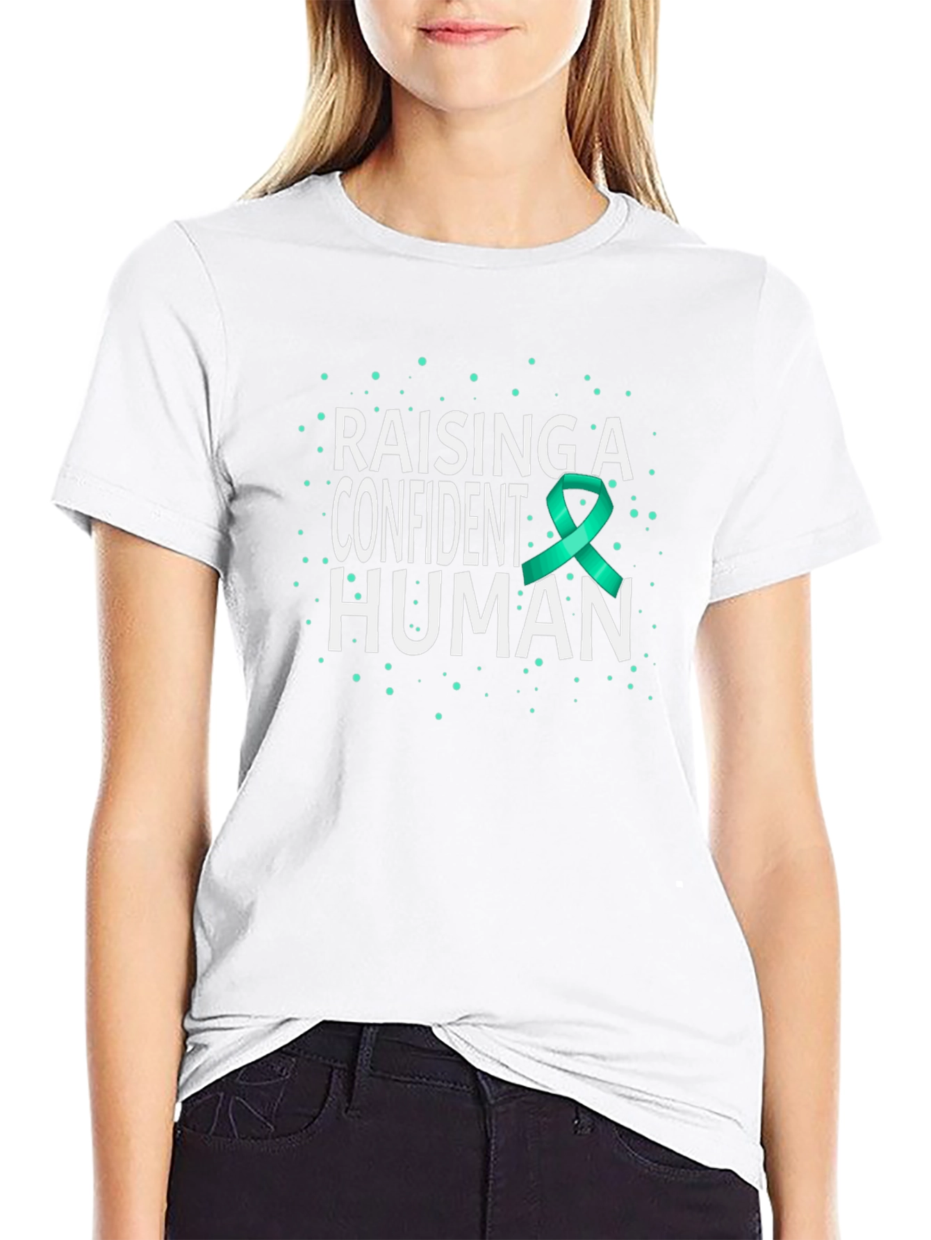 Raising a Confident Human Awareness Ribbon Graphic Tee