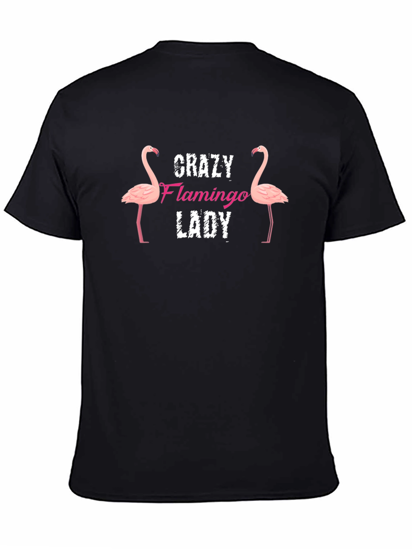 Crazy Flamingo Lady Black Graphic T-Shirt