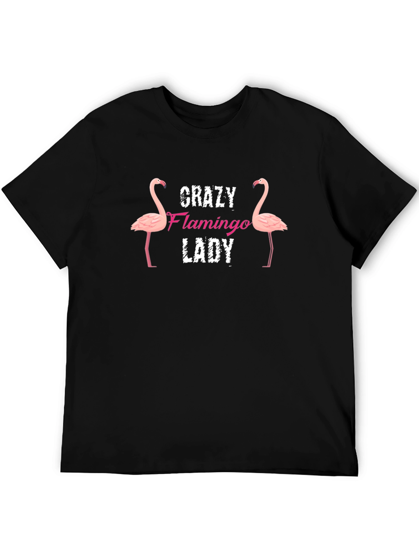 Crazy Flamingo Lady Black Graphic T-Shirt