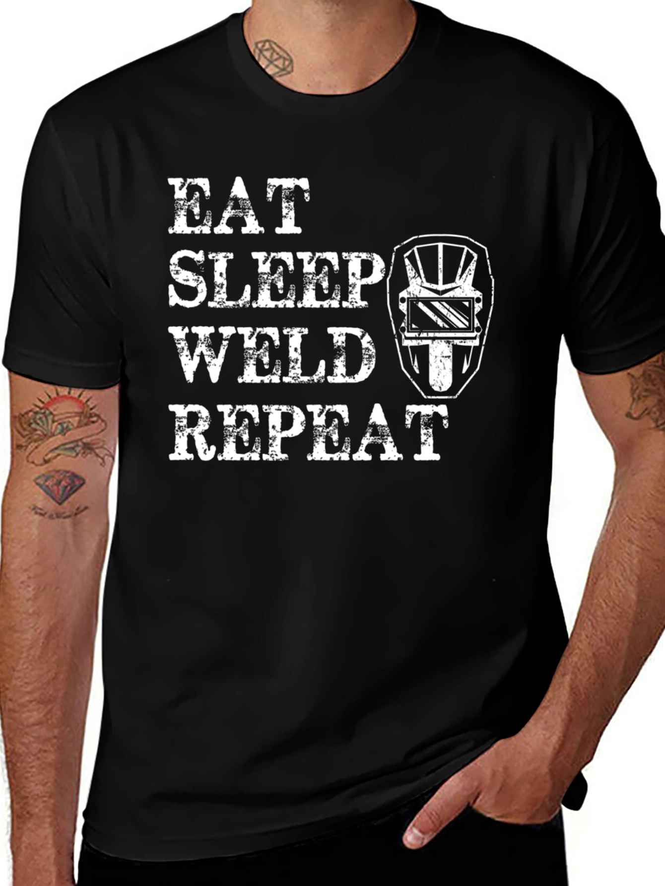 Eat Sleep Weld Repeat Black T-Shirt