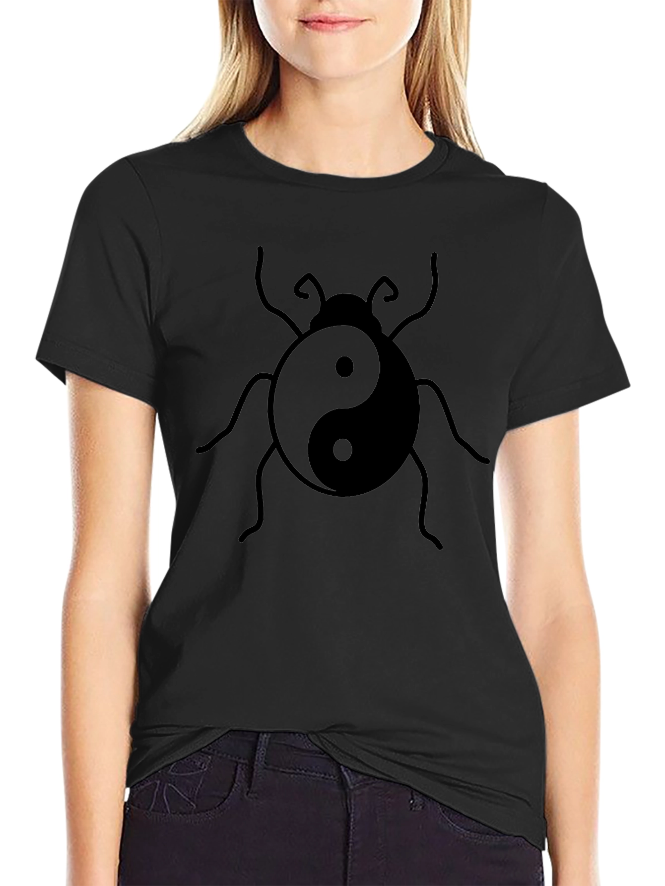 Yin Yang Bug Graphic T-Shirt - Black