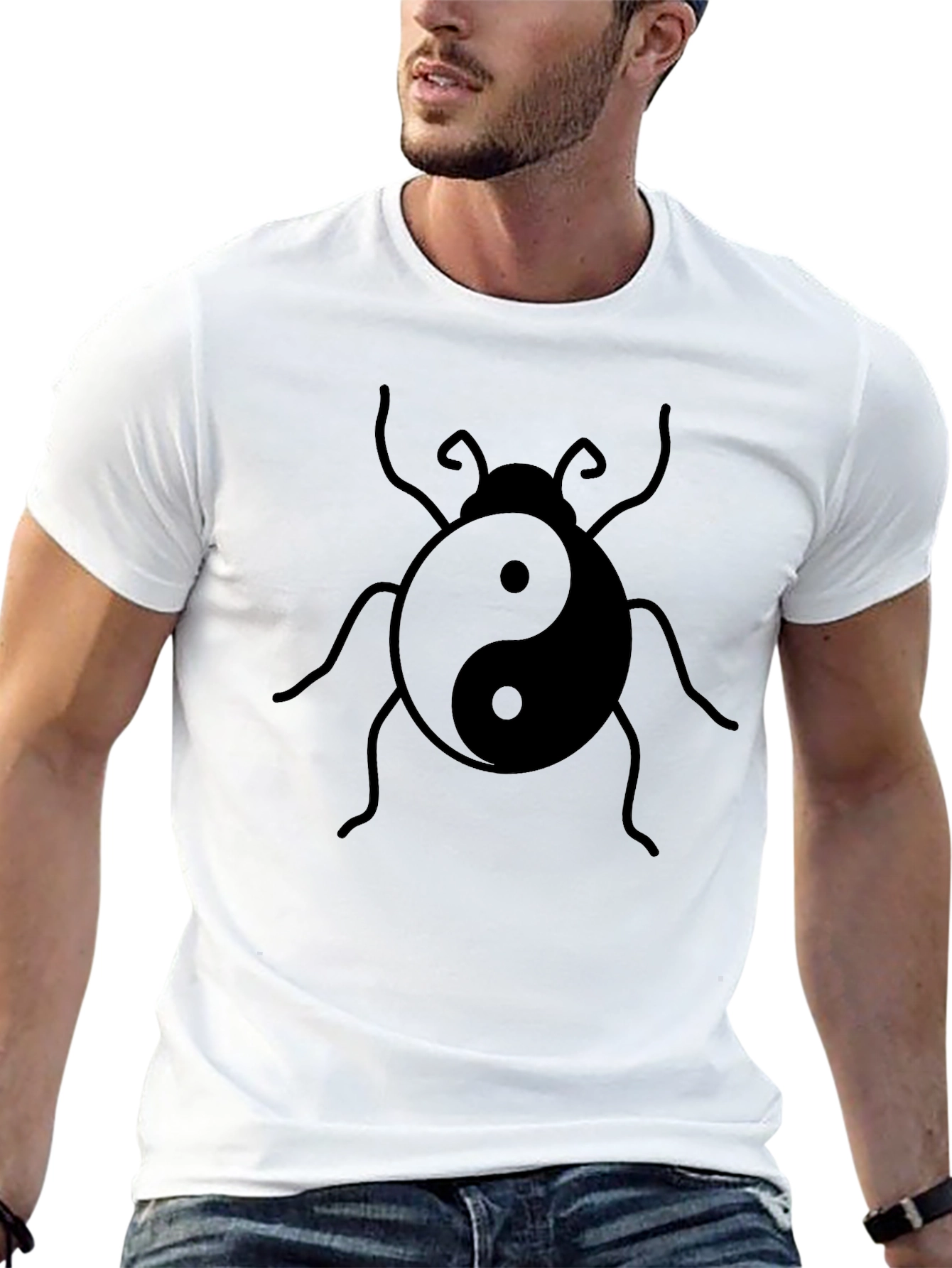 Yin Yang Bug Graphic T-Shirt - Black