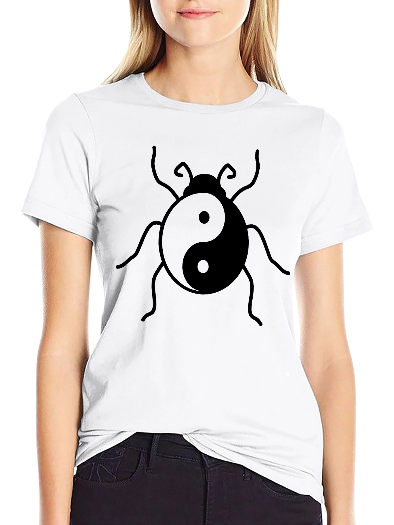 Yin Yang Bug Graphic T-Shirt - Black