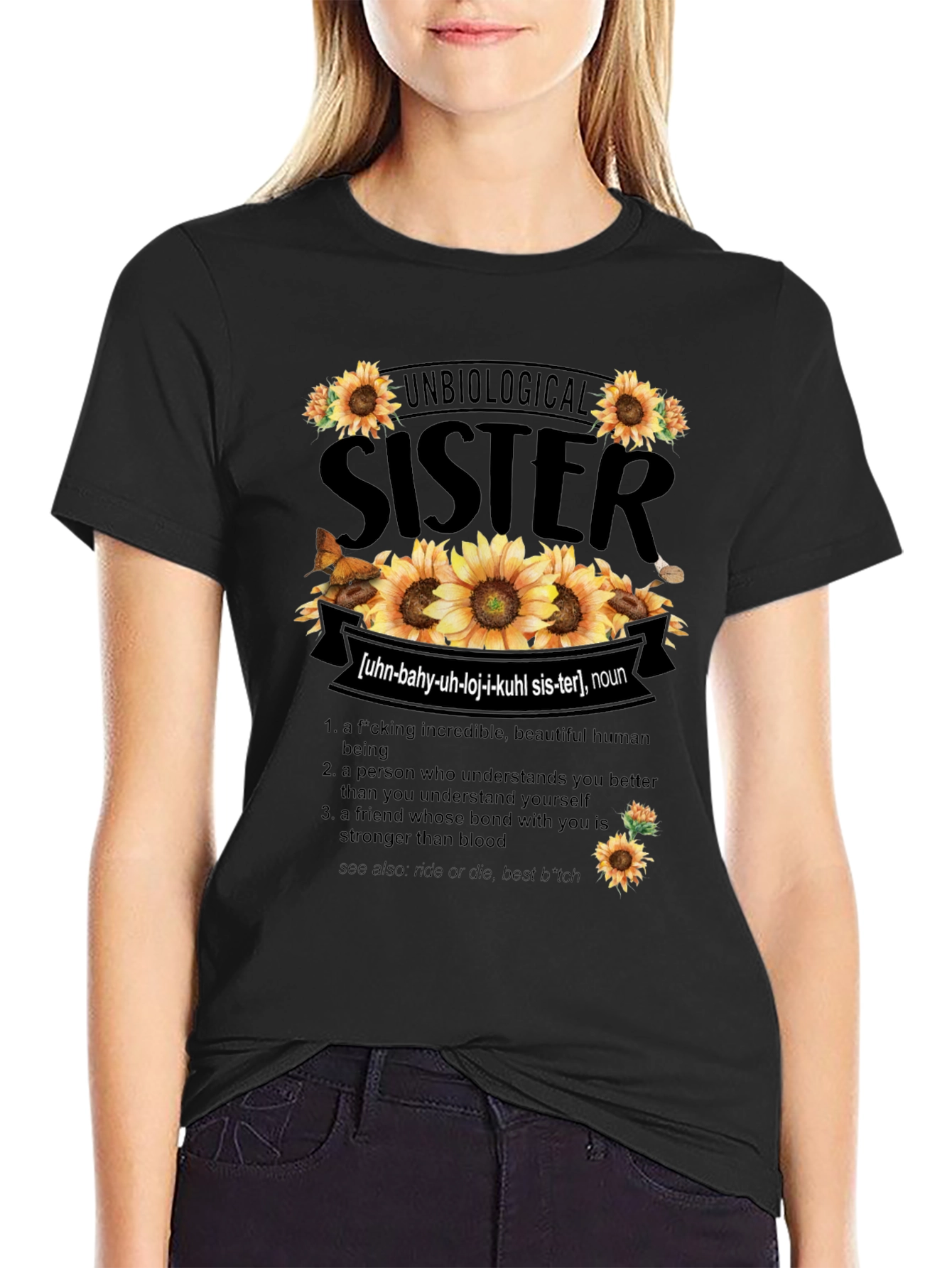 Unbiological Sister Sunflower Graphic T-Shirt