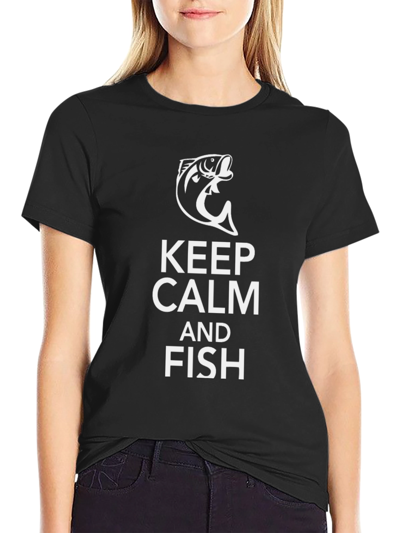Keep Calm and Fish T-Shirt - Black Cotton Tee