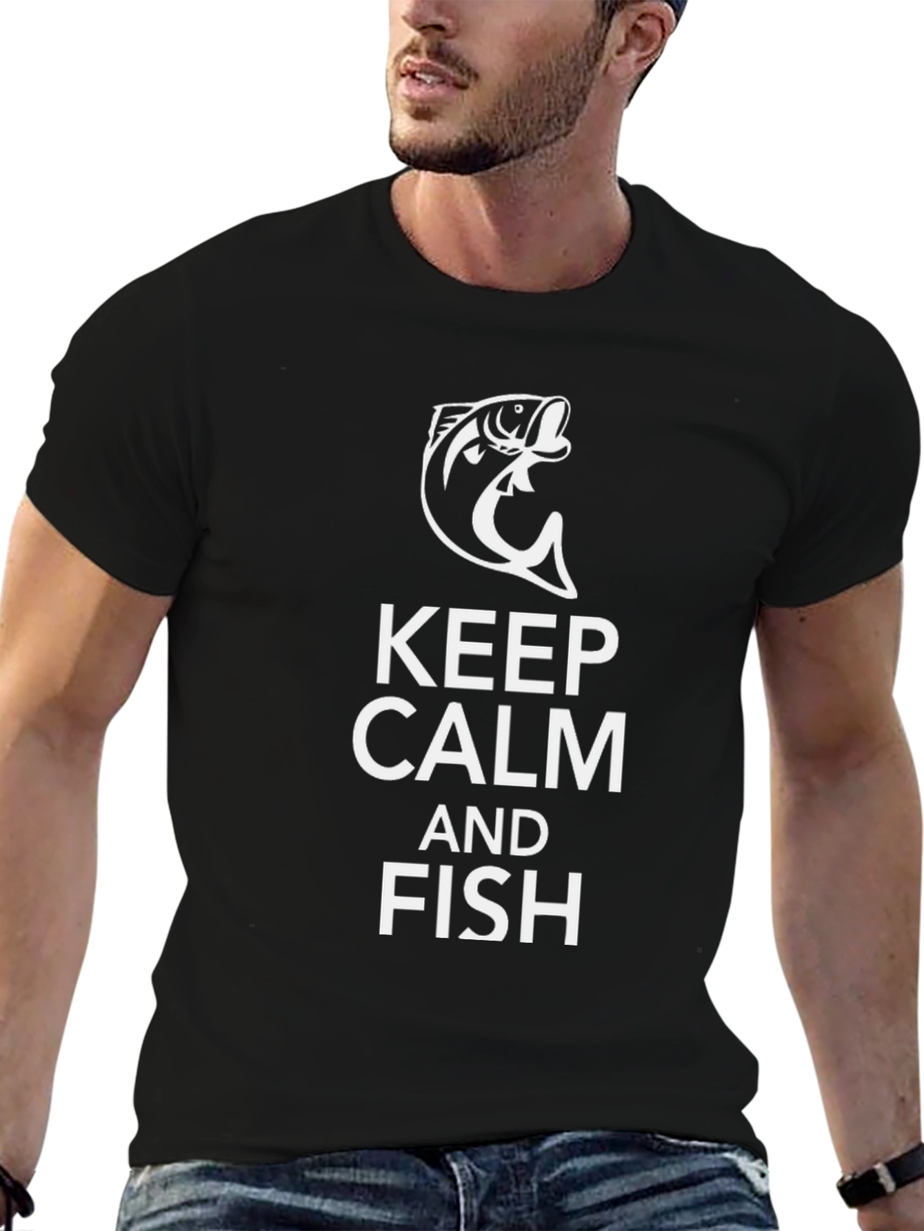 Keep Calm and Fish T-Shirt - Black Cotton Tee