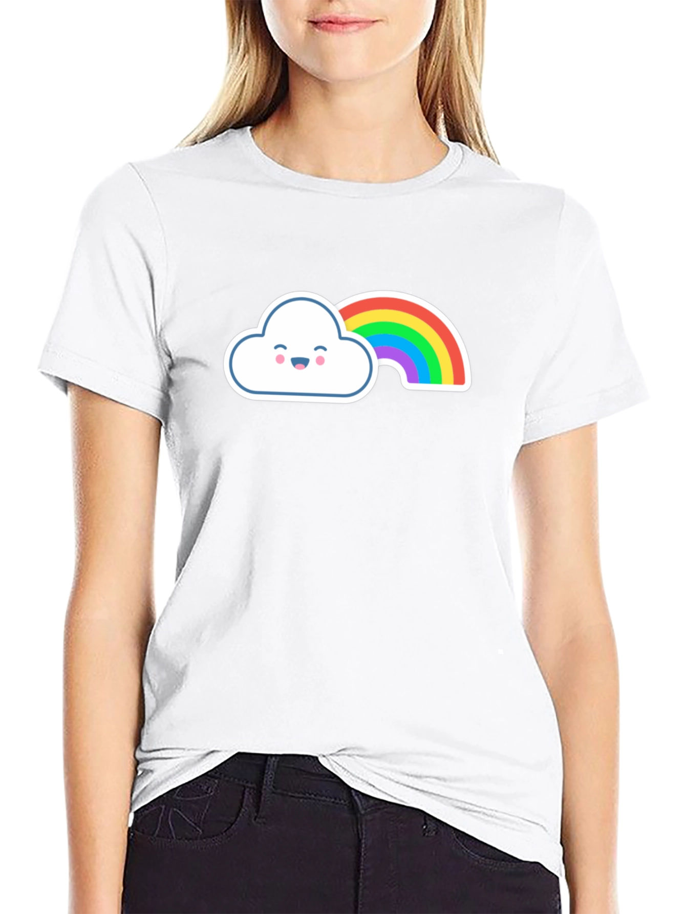 Cute Rainbow Cloud Graphic Tee - Soft Cotton Blend