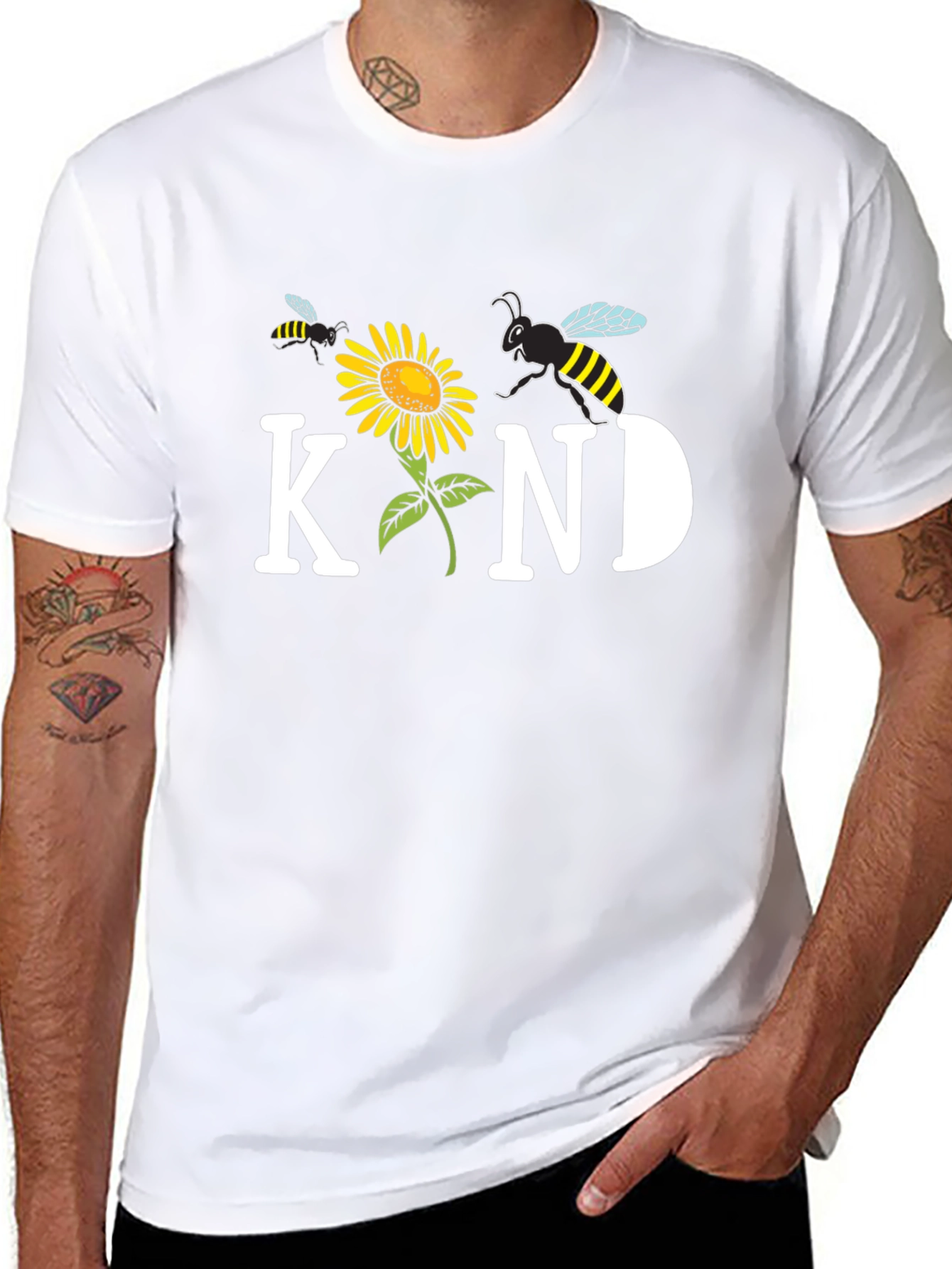 Kind Bee Sunflower Graphic Tee - Unisex Black T-Shirt