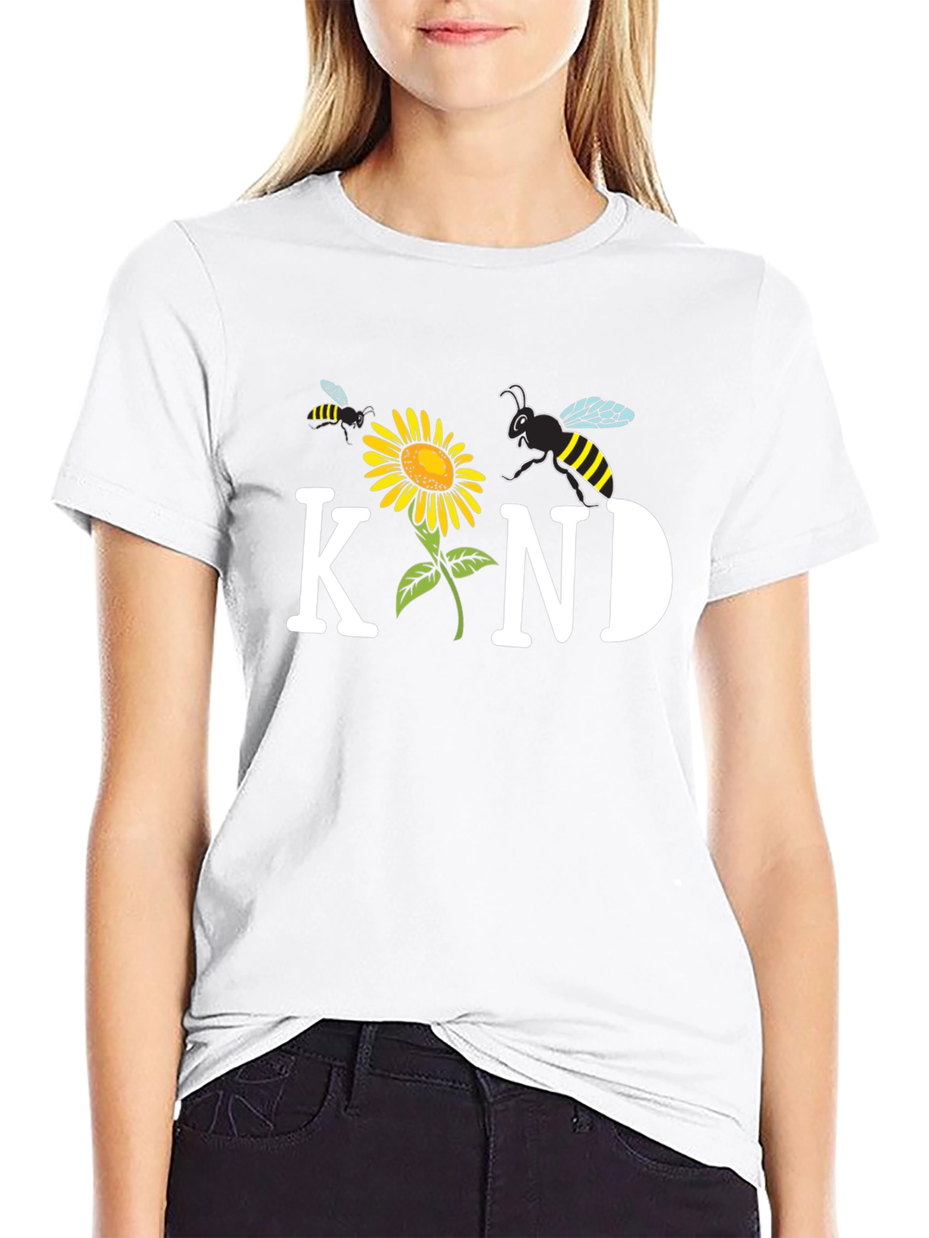Kind Bee Sunflower Graphic Tee - Unisex Black T-Shirt