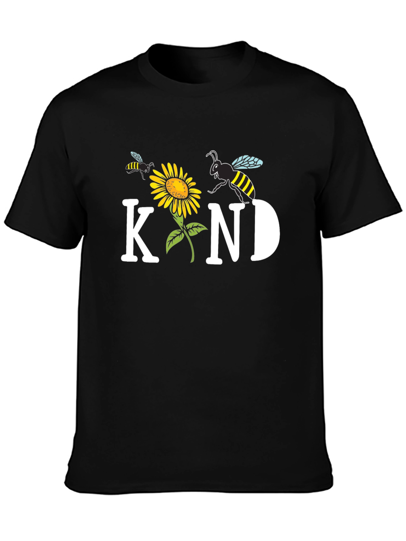 Kind Bee Sunflower Graphic Tee - Unisex Black T-Shirt