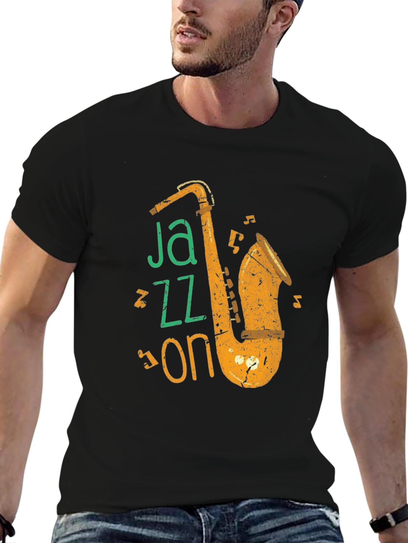 Jazz On Black Graphic Tee - Music Lover Shirt