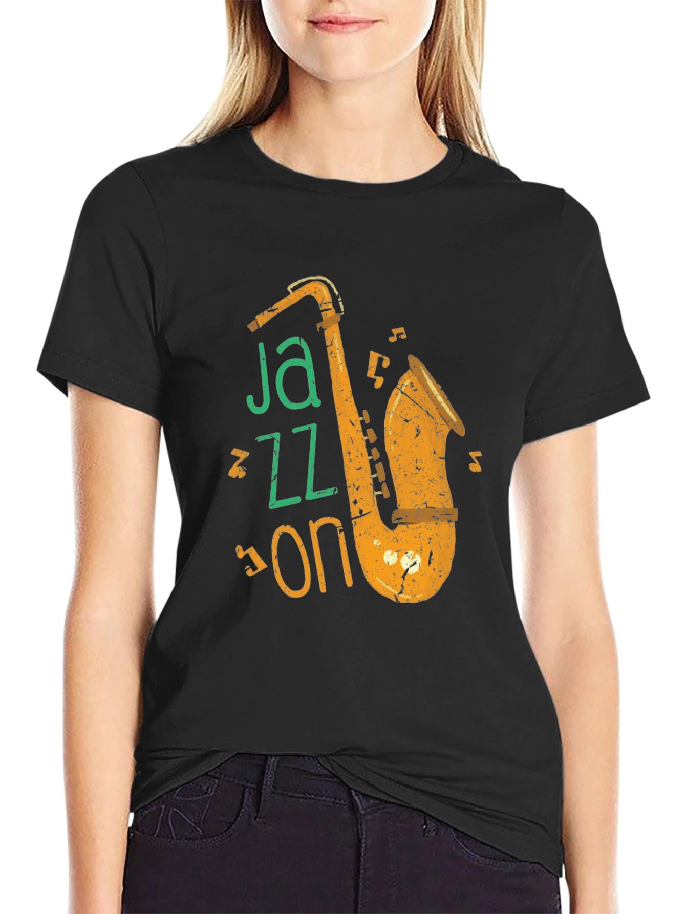Jazz On Black Graphic Tee - Music Lover Shirt