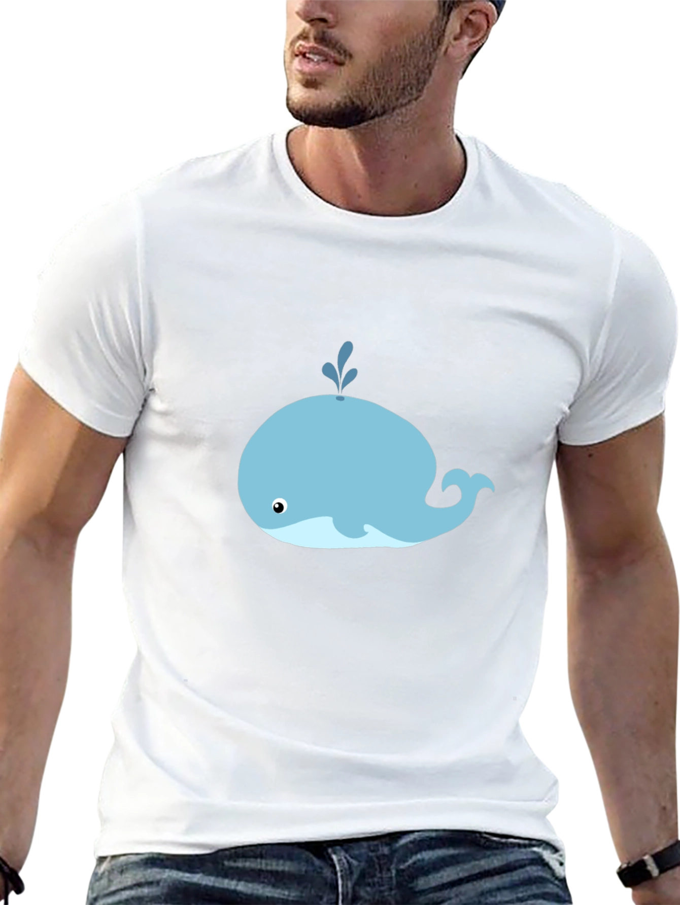 Cute Whale Graphic Tee - Black Cotton T-Shirt