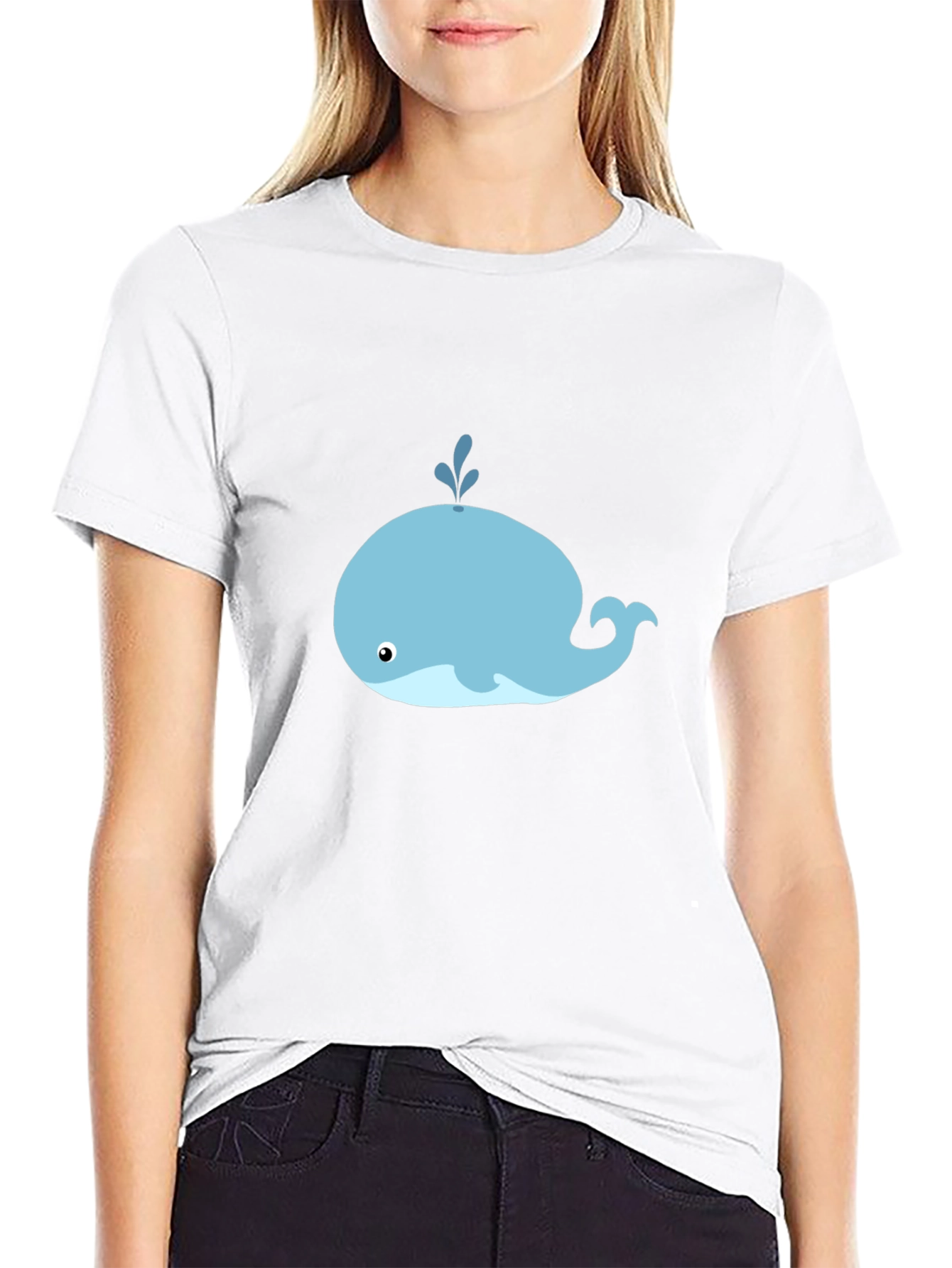 Cute Whale Graphic Tee - Black Cotton T-Shirt