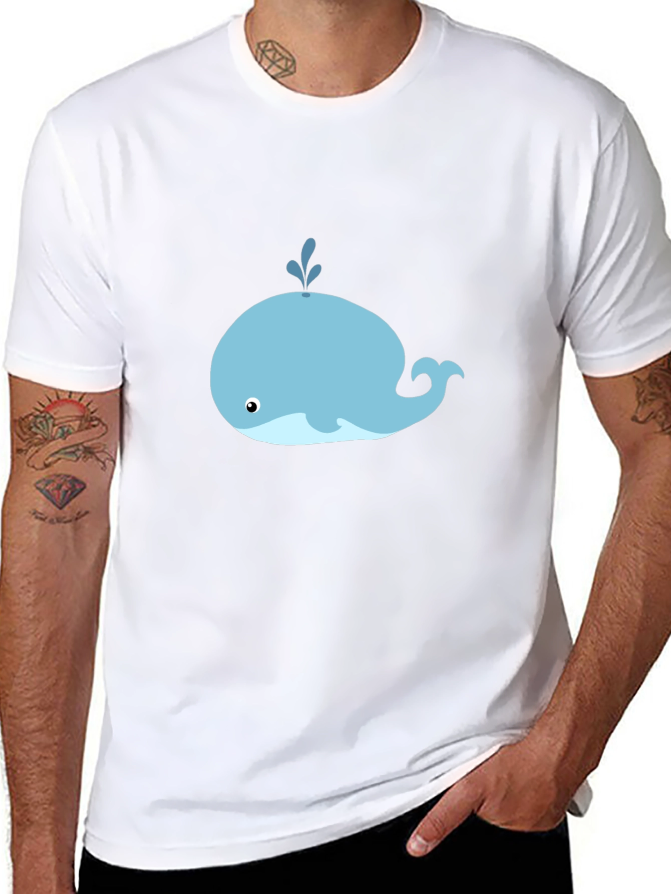 Cute Whale Graphic Tee - Black Cotton T-Shirt