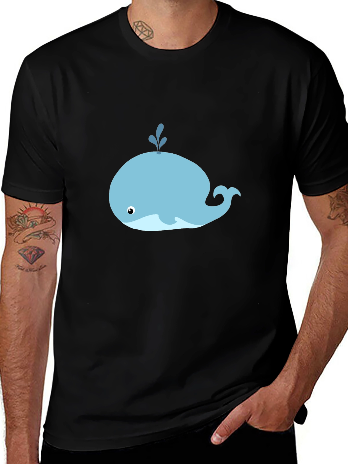 Cute Whale Graphic Tee - Black Cotton T-Shirt