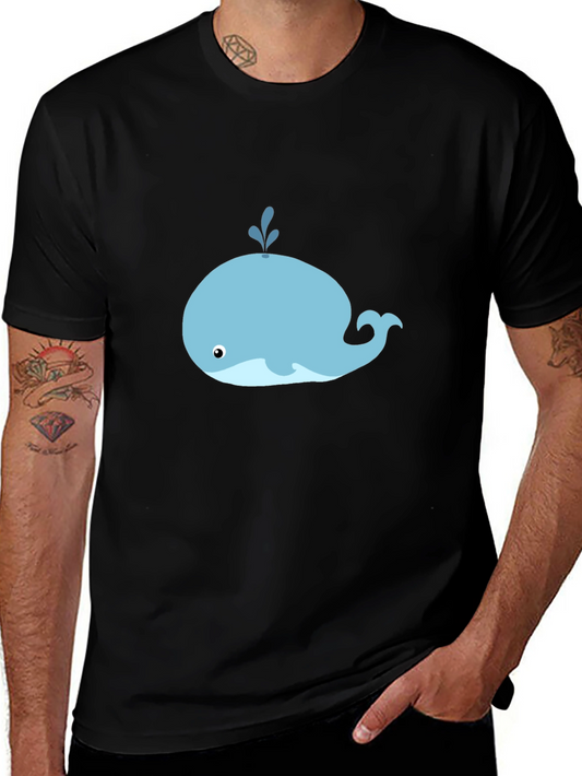 Cute Whale Graphic Tee - Black Cotton T-Shirt