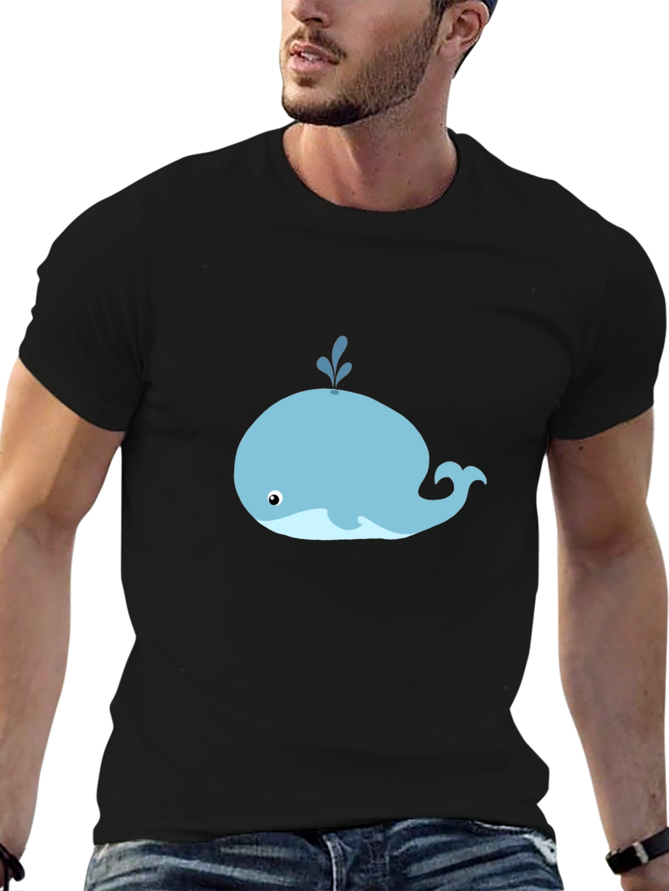 Cute Whale Graphic Tee - Black Cotton T-Shirt