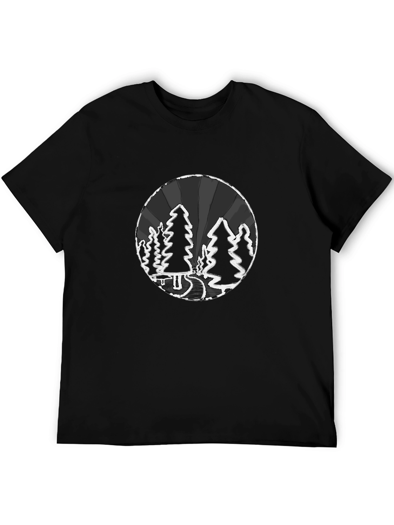 Nature Scene Graphic Print Black T-Shirt