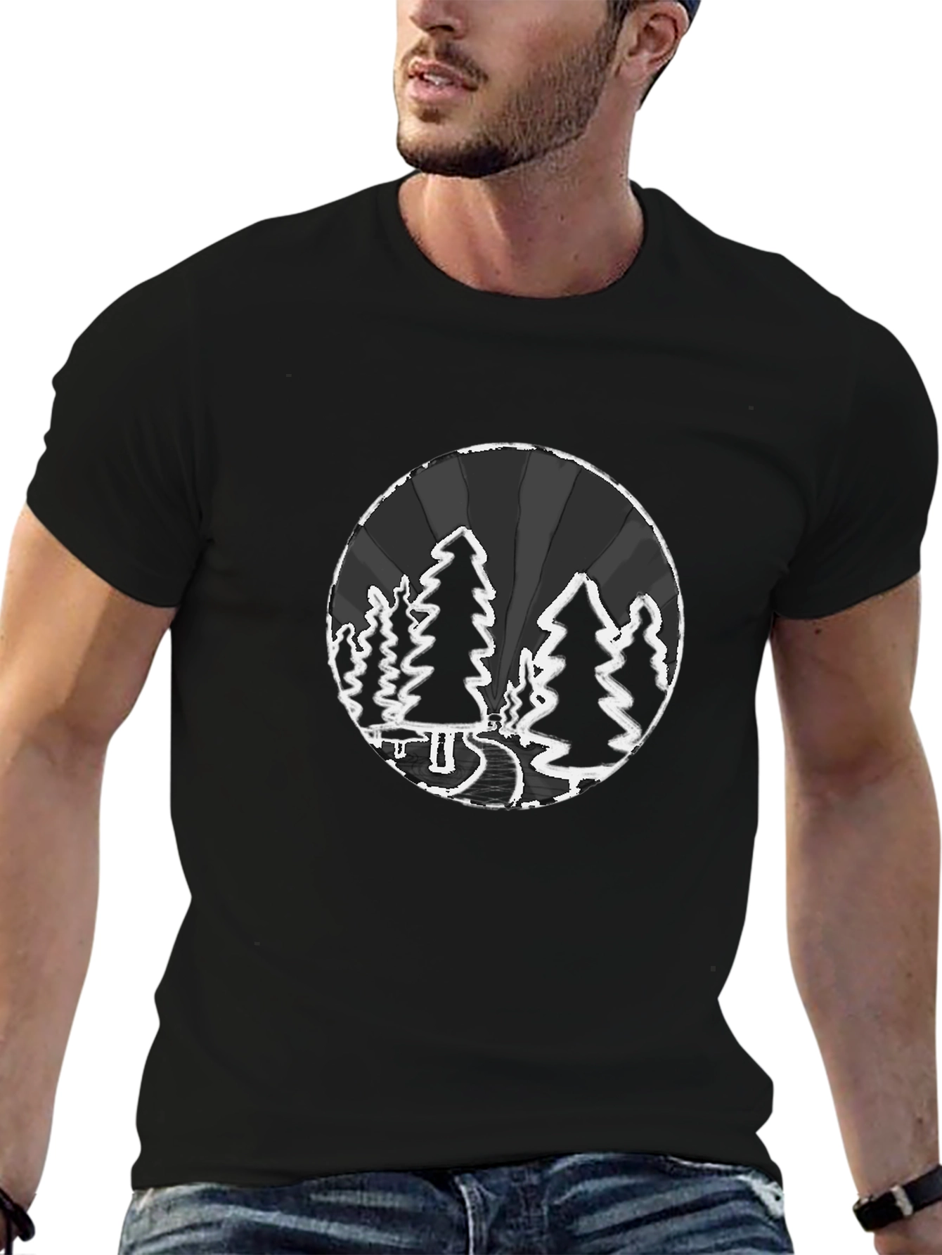 Nature Scene Graphic Print Black T-Shirt