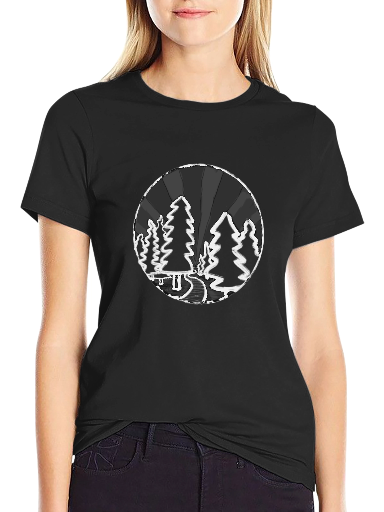 Nature Scene Graphic Print Black T-Shirt
