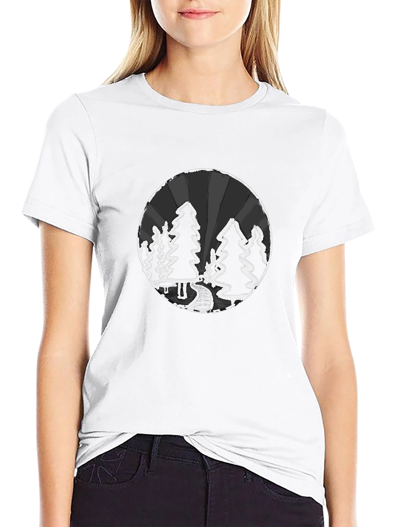 Nature Scene Graphic Print Black T-Shirt