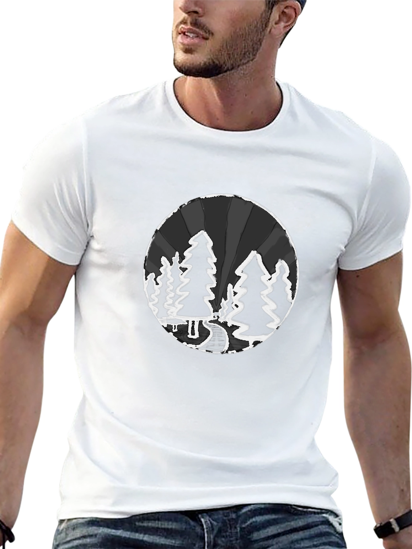 Nature Scene Graphic Print Black T-Shirt